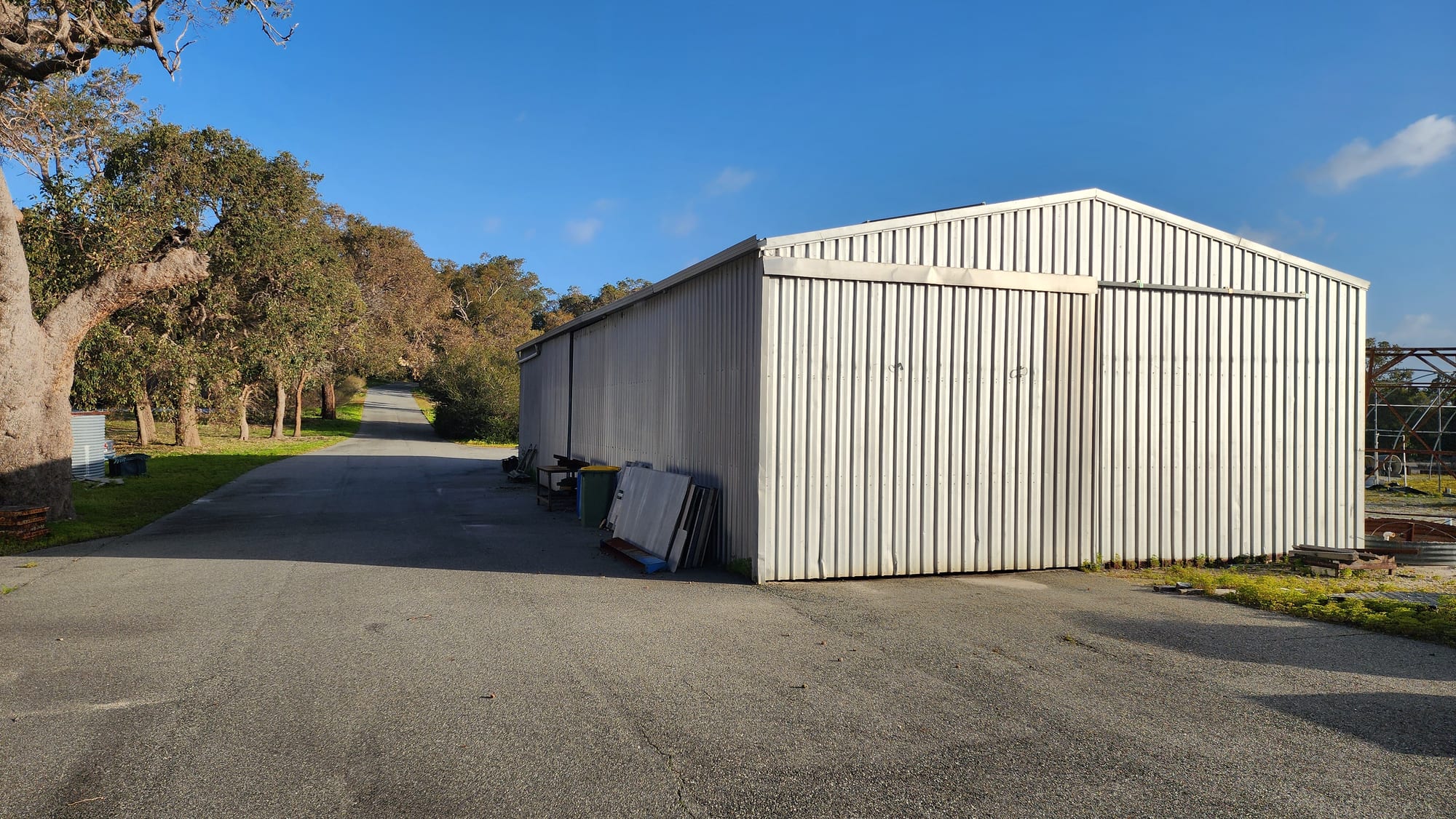 Site shed, driveway and working areas